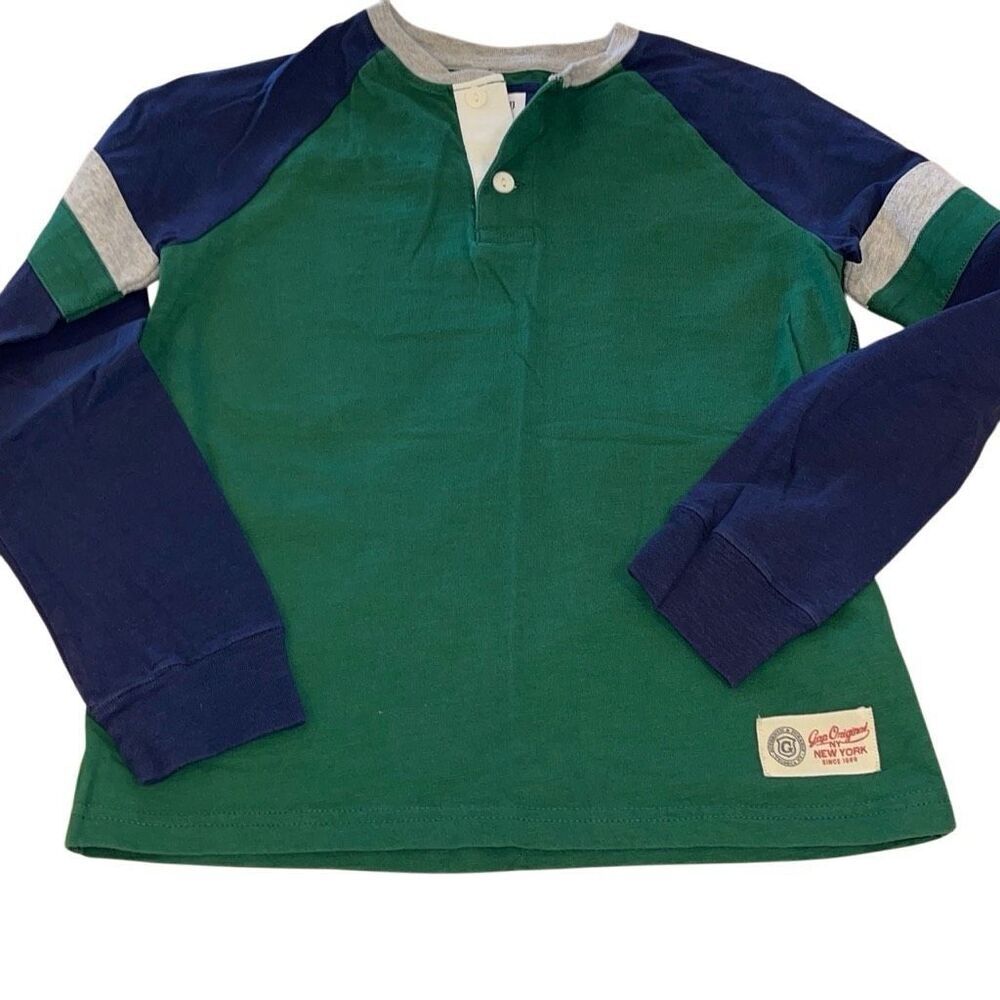 Gap Boys XS green & navy Henley-style long-sleeve tee‎ size Medium